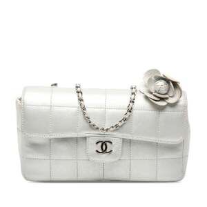 CHANEL Chocobar Coco Mark Chain Shoulder Bag in Silver Lambskin for Women